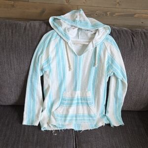 Ocean Drive Blue and White Hooded Top